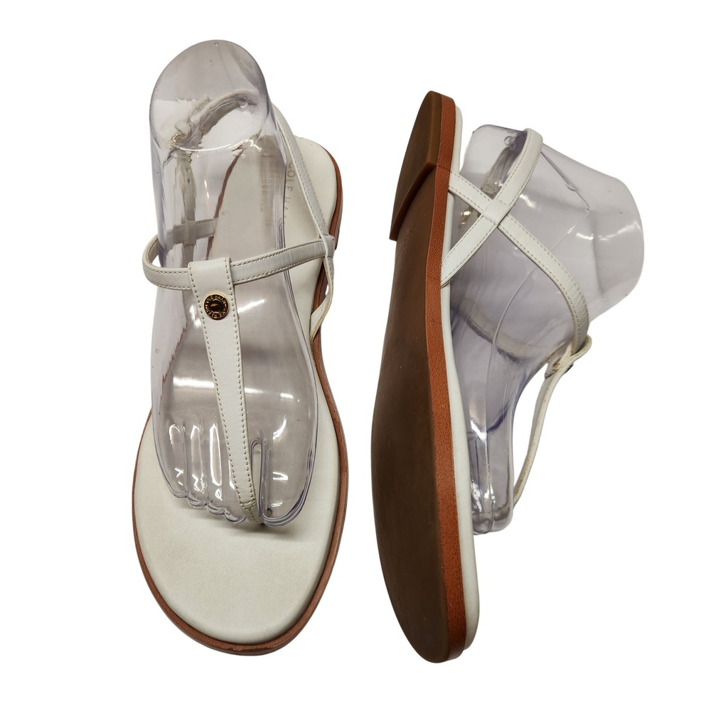 Cole Haan Grand 360 Womens 9B White Leather T-Strap Flat Sandals W15148 Thongs